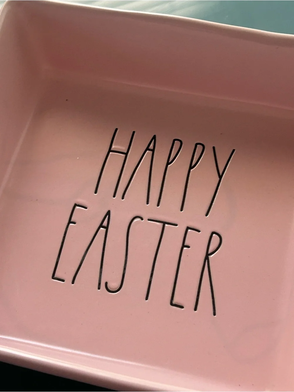 Rae Dunn HAPPY EASTER Pink Ceramic Baking Dish Rare Artisan Collection Magenta
